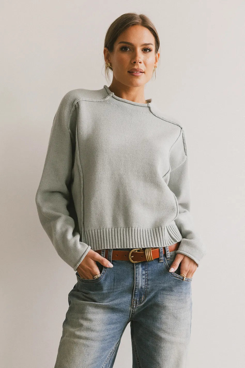 Leander Knit Sweater Women's Dusty Blue Pullover | Cozy Winter Casual Wear | Perfect for Office, Dates & Holiday Outfits