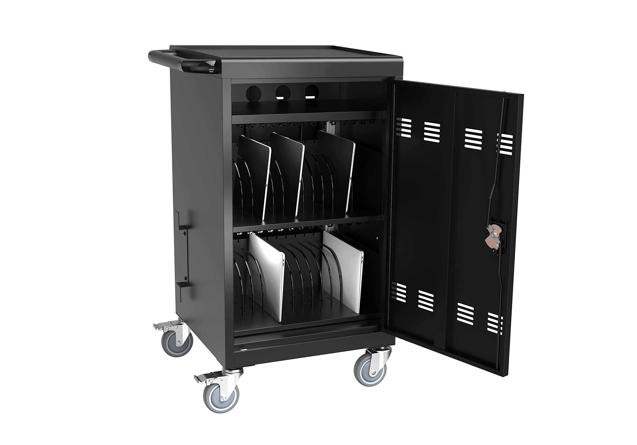 32-Bay Heavy-Duty Mobile Laptop Cart & Chromebook Charging Station - Locking Cabinet for 17