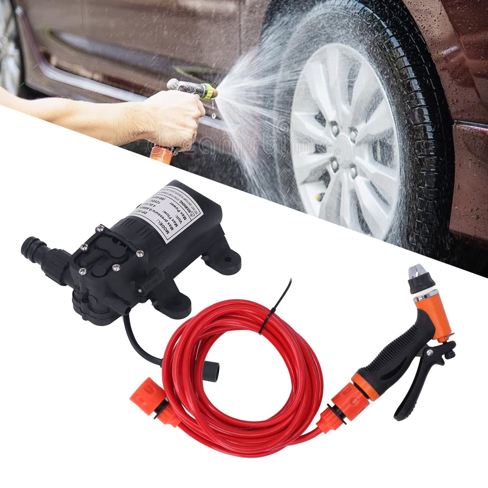 12V Electric Car Wash Pump Kit, 160 PSI Portable High Pressure Washer with 2 Hoses - Ideal for Auto Detailing, RV Cleaning & Home Use