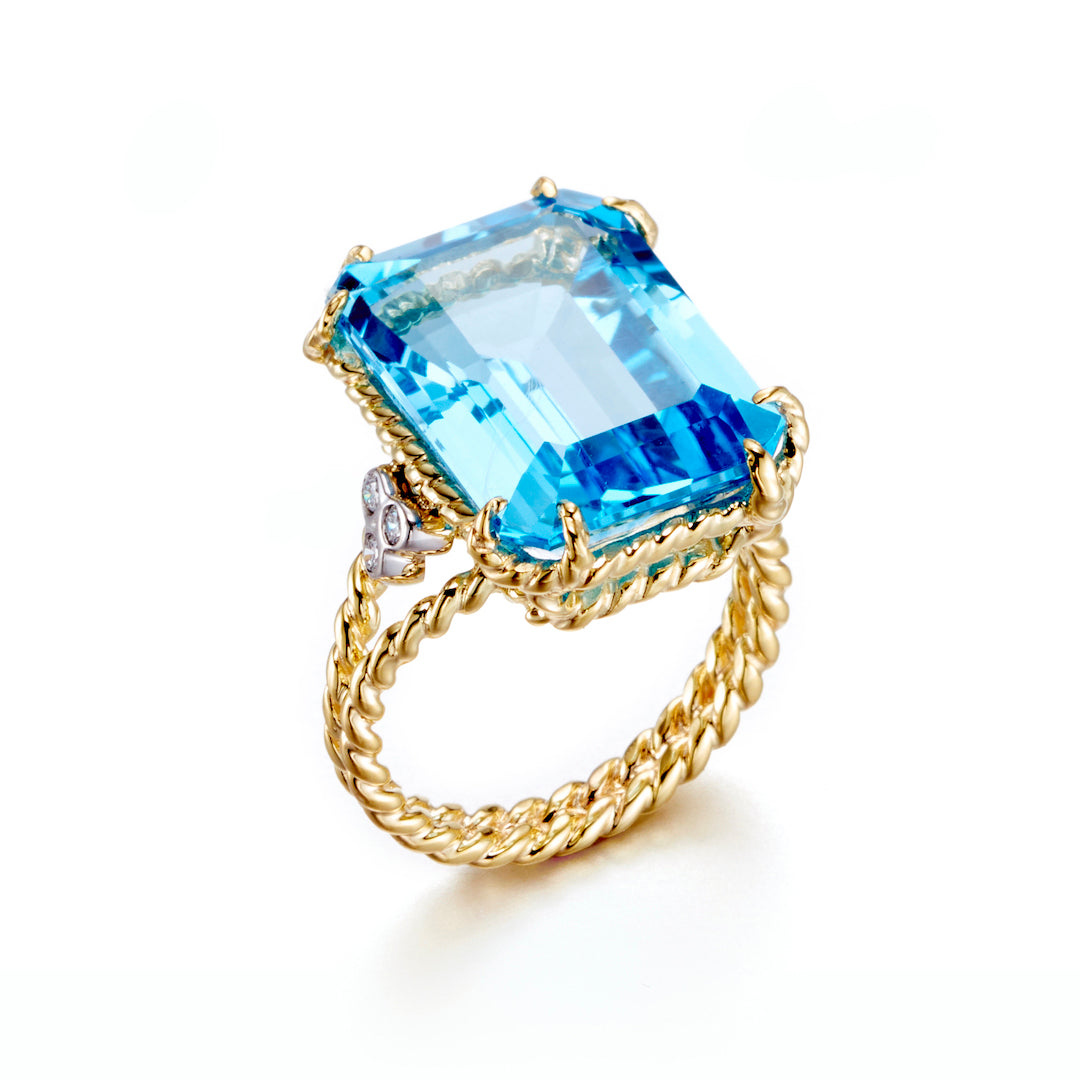 Blue Topaz Twisted Rope Ring for Women | Sterling Silver Statement Jewelry | Perfect for Weddings, Anniversaries & Gift Giving