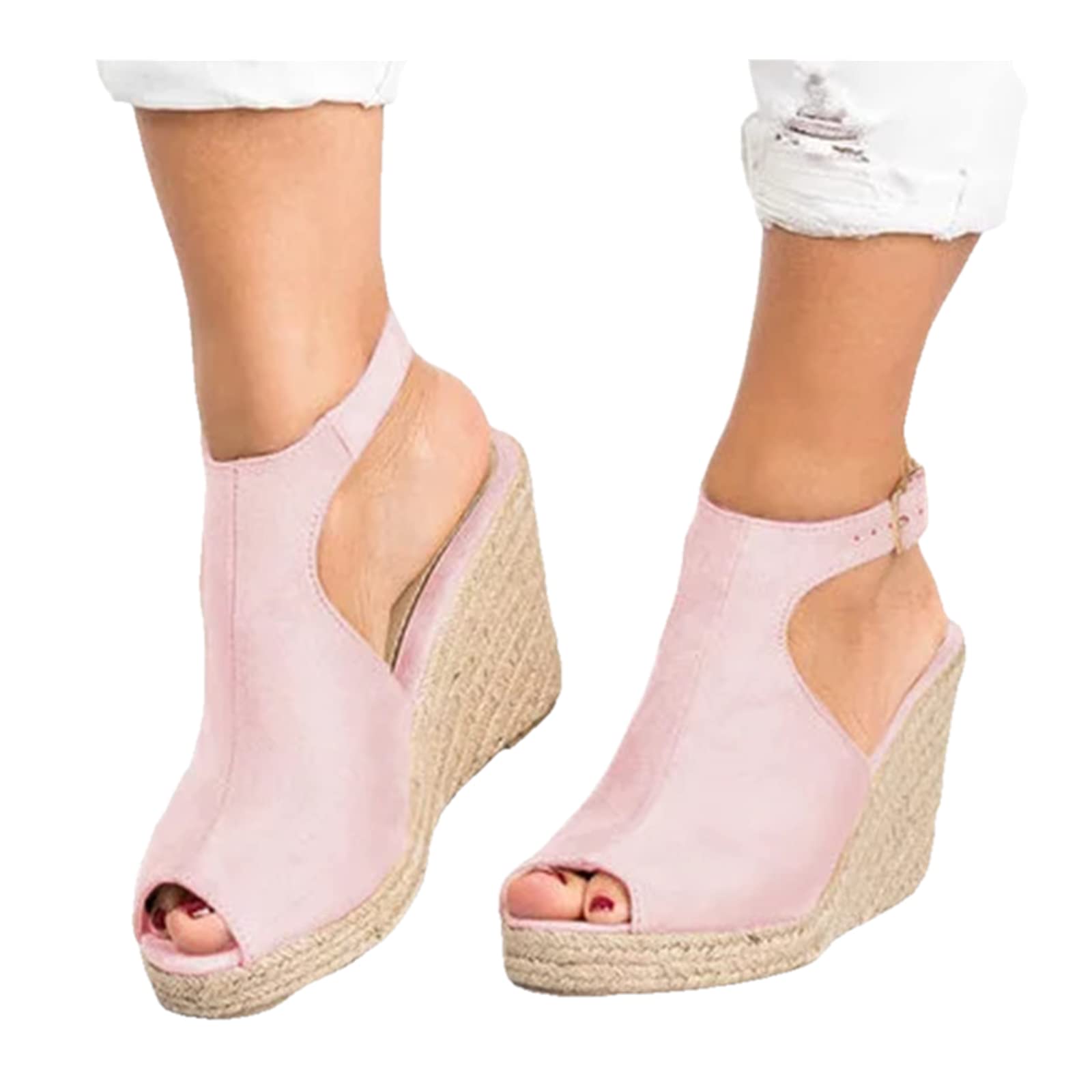 Women's Casual Summer Wedge Sandals - Open Toe Buckle Ankle Strap Beach Shoes for Walking, Travel & Outdoor Activities