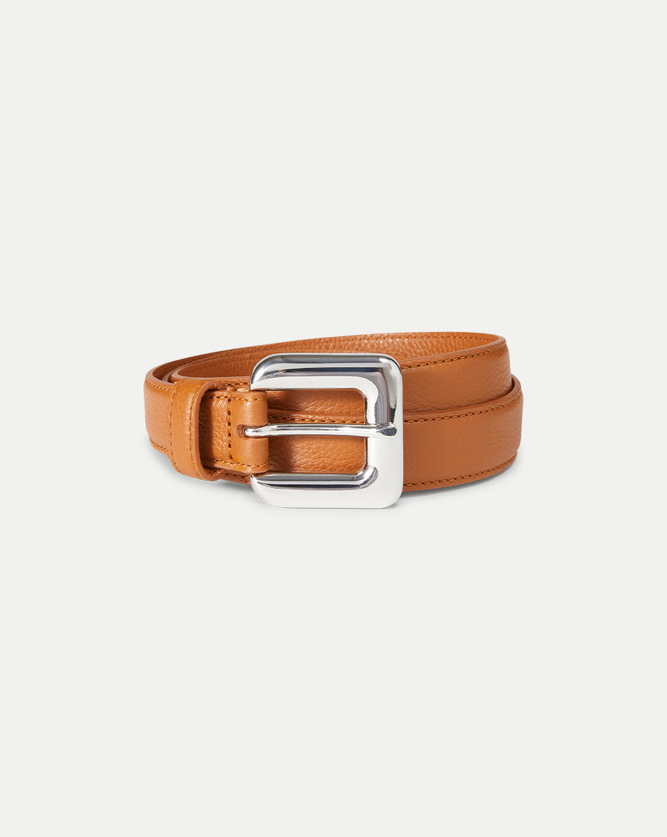 Genuine Leather Glossinia Belt for Men - Brown & Silver Buckle | Stylish Dress Belt for Casual & Formal Wear