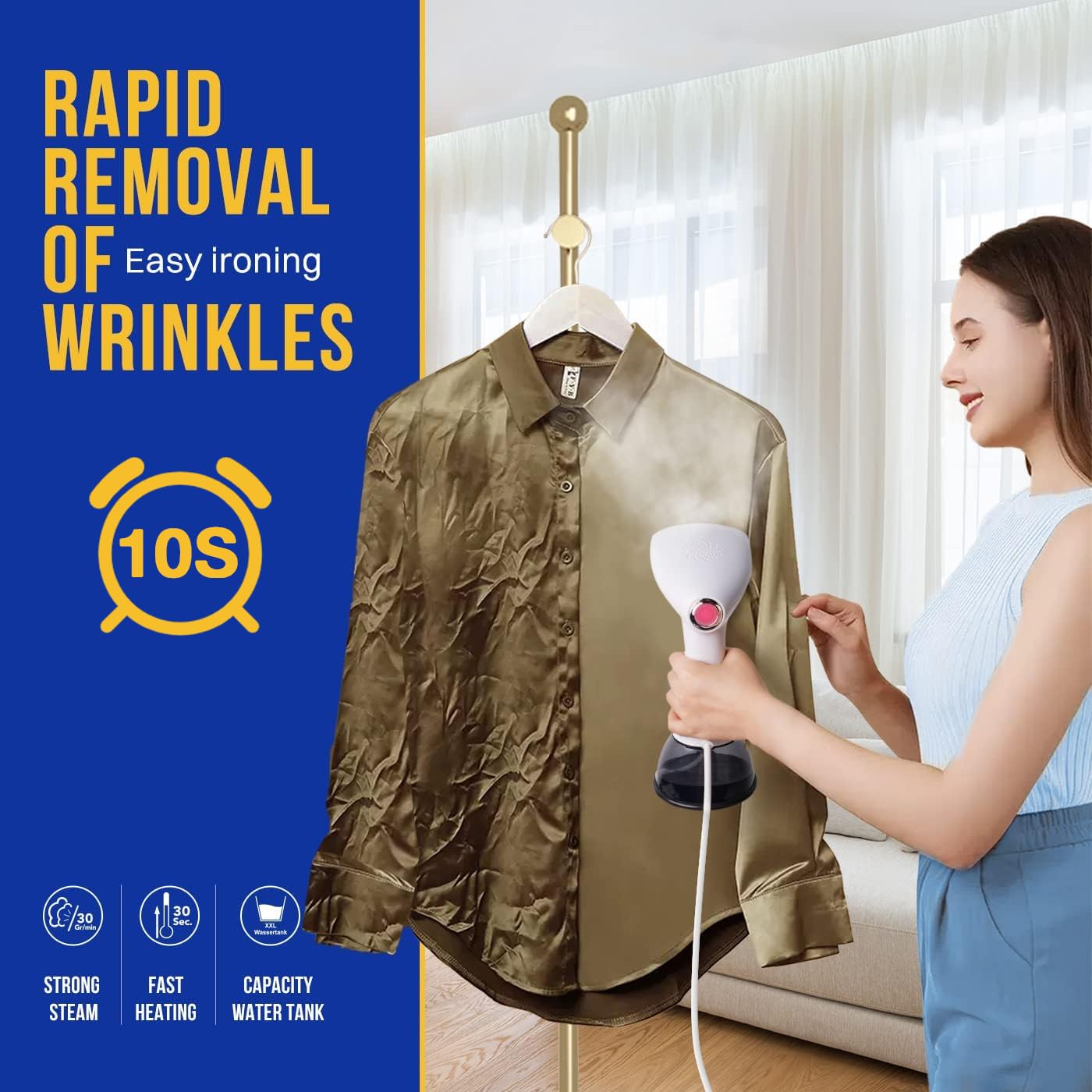 1350W Powerful Garment Steamer - Upgraded 400ML Large Water Tank for Efficient Wrinkle Removal - Portable Clothes Steamer for Home, Office & Travel - Perfect for Business Attire, Wedding Dresses & Everyday Clothing Care
