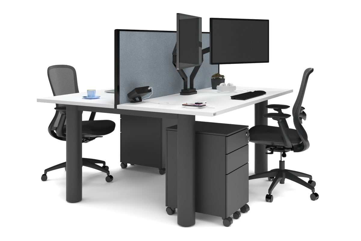 Quadro Cylinder Leg 2 Person Office Workstation Desk - 1600L x 700W - Modern Shared Workspace Solution for Collaborative Teams & Coworking Spaces