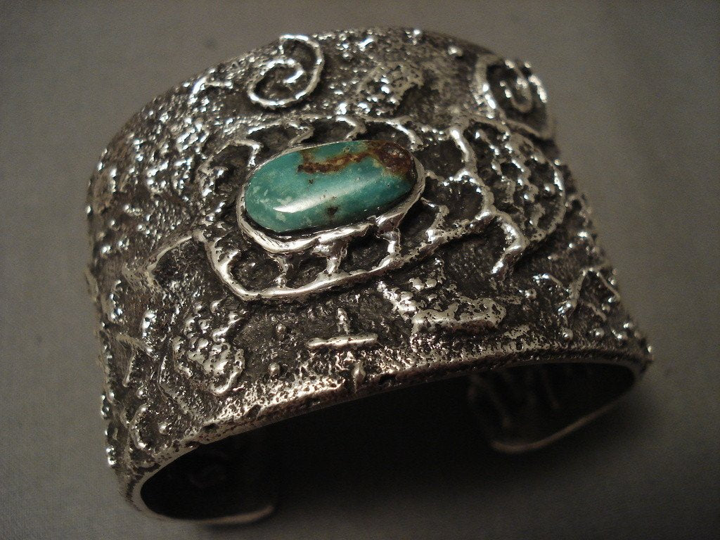 140g 'Nightsky Stars' Natural Green Turquoise Native American Handmade Sterling Silver Bracelet - Perfect for Boho Chic, Festival & Spiritual Jewelry Lovers