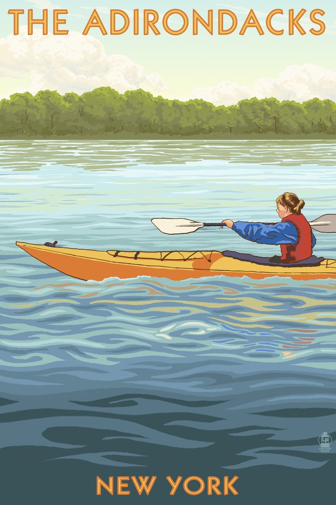 Hand Signed Giclee Art Print - Adirondacks Kayak Scene, New York (16x24, Gallery Quality Wall Decor) | Perfect for Living Room, Office & Cabin Decor