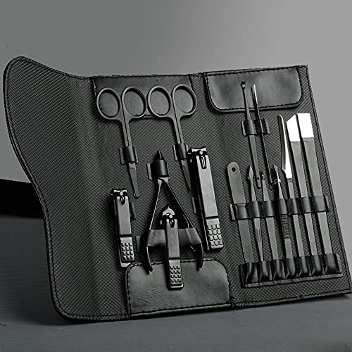 15-Piece Professional Nail Clipper Set for Men & Women - Stainless Steel Manicure & Pedicure Kit with Toenail Clippers, Nail Files & Cuticle Tools - Travel-Friendly Black Case (Perfect for Home, Travel & Salon Use)