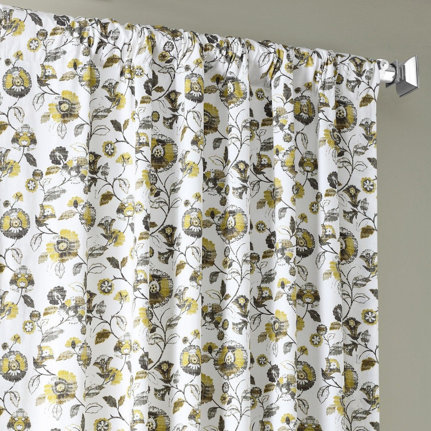 Madison Gold & Grey Floral Printed Cotton Blackout Curtains for Bedroom & Living Room - Light Blocking Window Drapes for Home Decor & Privacy