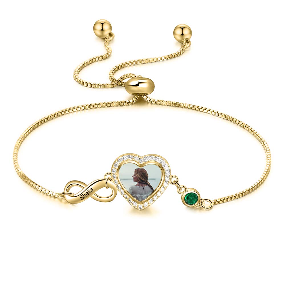 Personalized Heart Locket & Infinity Birthstone Bracelet for Women - Engravable Photo Pendant Friendship Jewelry - Best Friend Gift for Anniversary, Birthday & Valentine's Day - Perfect for Everyday Wear & Special Occasions