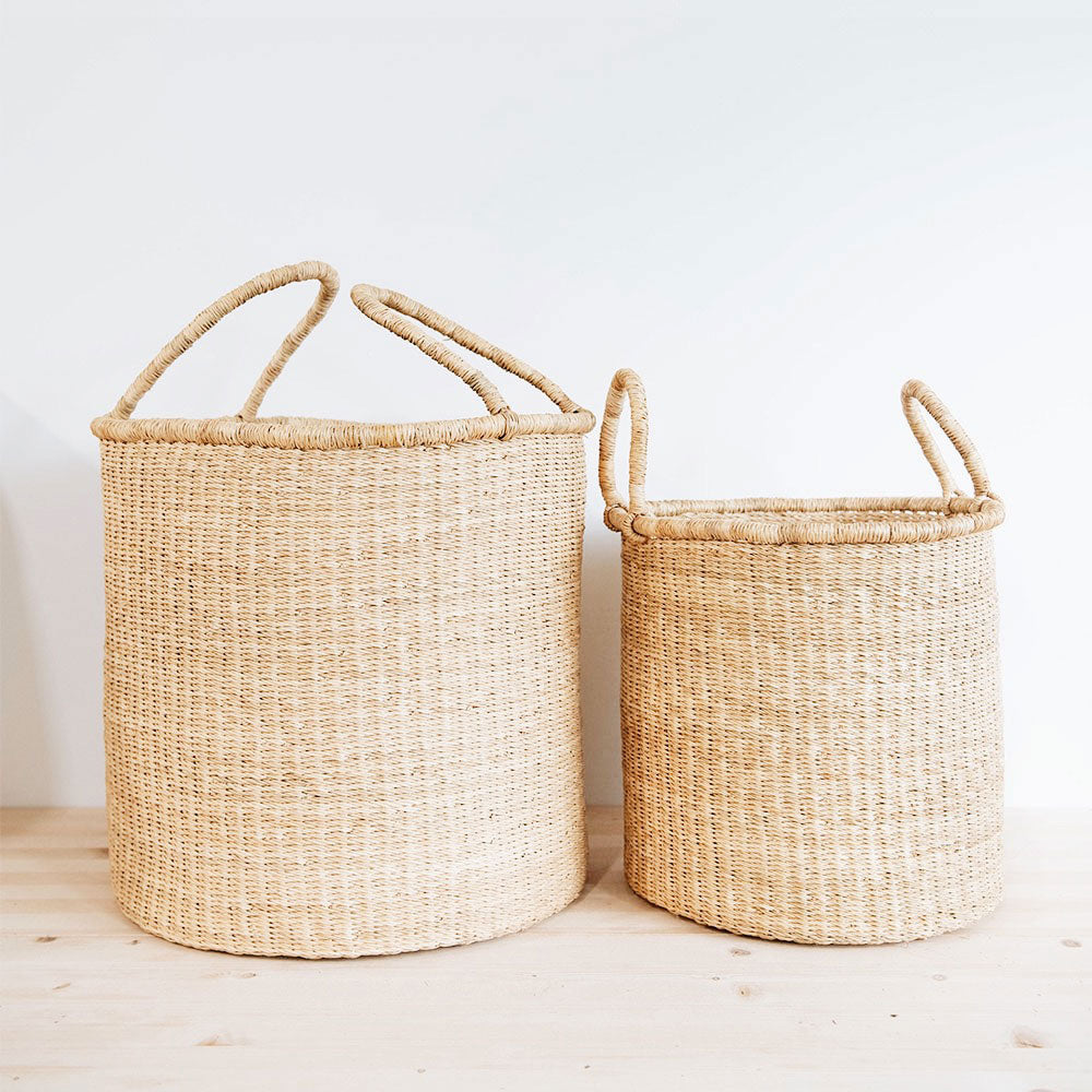 Natural Bolga Hamper Basket Set with Two Handles - Handwoven African Storage Basket for Laundry, Blankets & Toys - Perfect for Home Organization & Decor