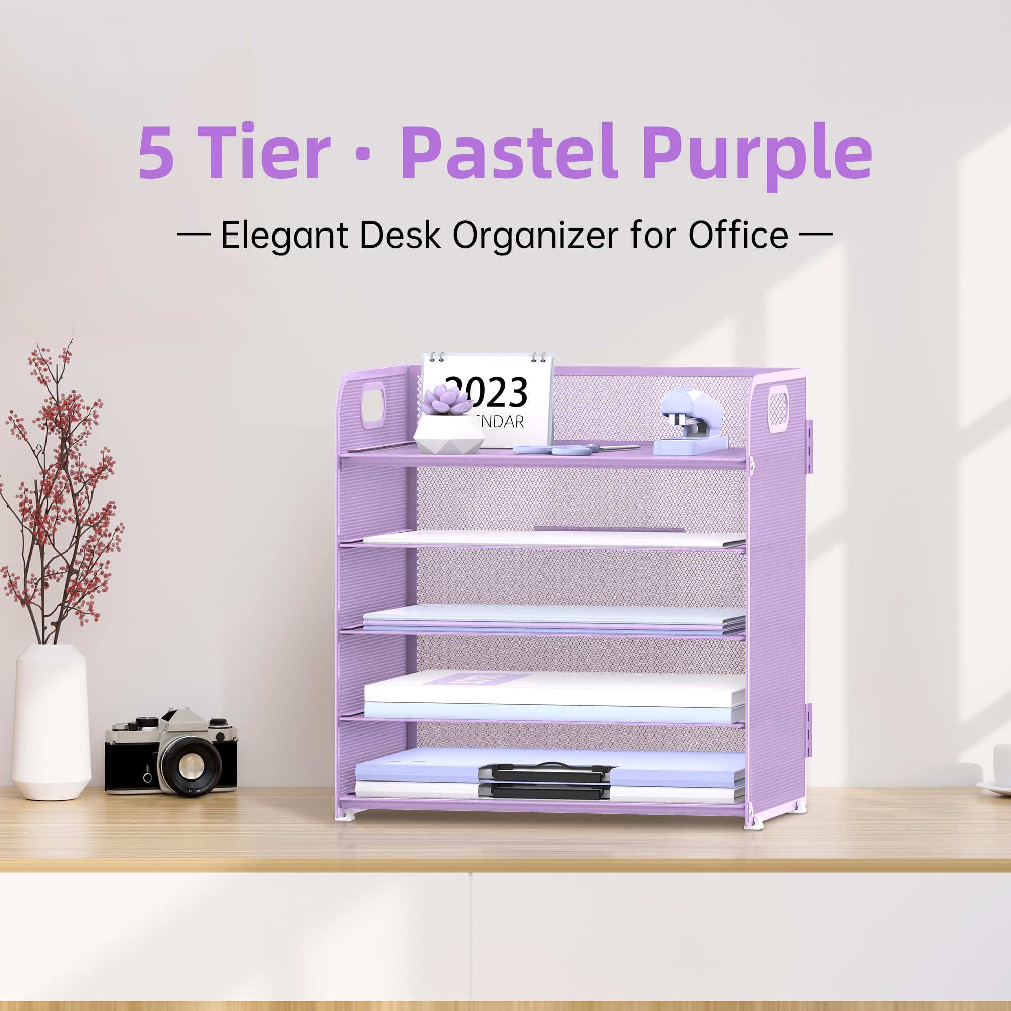 Supeasy 5-Tier Mesh Desk File Organizer with Handle - Letter Tray Paper Sorter for Office, Home & School - Perfect for Organizing Documents, Mail and Office Supplies on Your Workspace