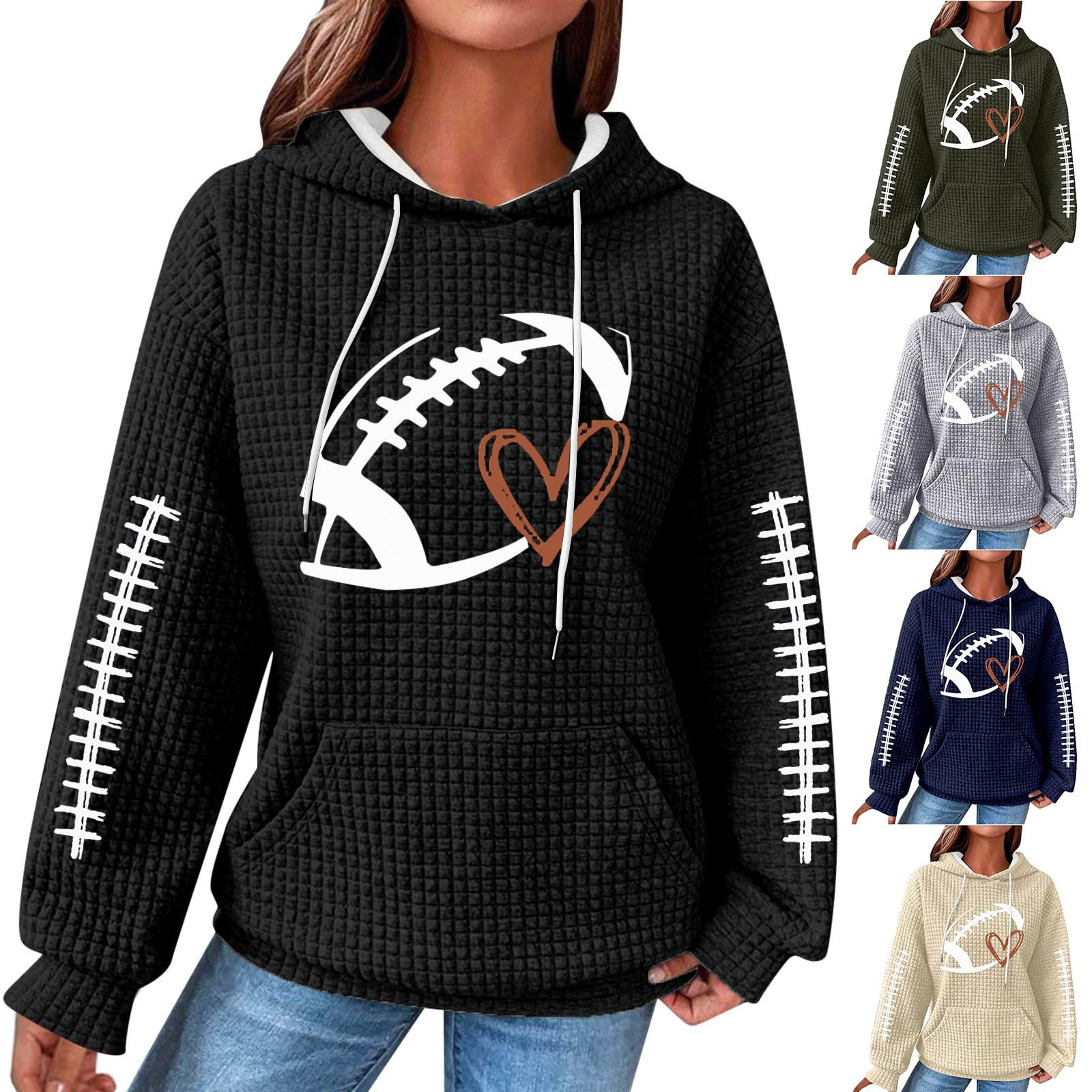 Women's Long Sleeve Waffle Hoodie - Loose Drop Shoulder Pullover Sweatshirt with Pocket | Trendy Y2K Fashion for Casual Wear, Street Style & Winter Outfits