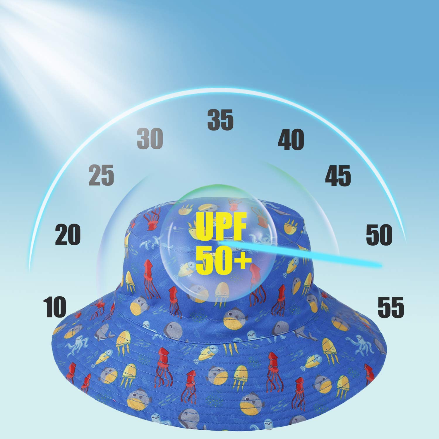 UPF 50+ Baby Sun Hat for Boys & Girls - Adjustable Wide Brim Toddler Beach Hat for Swimming, Outdoor Play & Summer Protection - Infant Bucket Hat for Sun Safety at Park, Poolside or Vacation