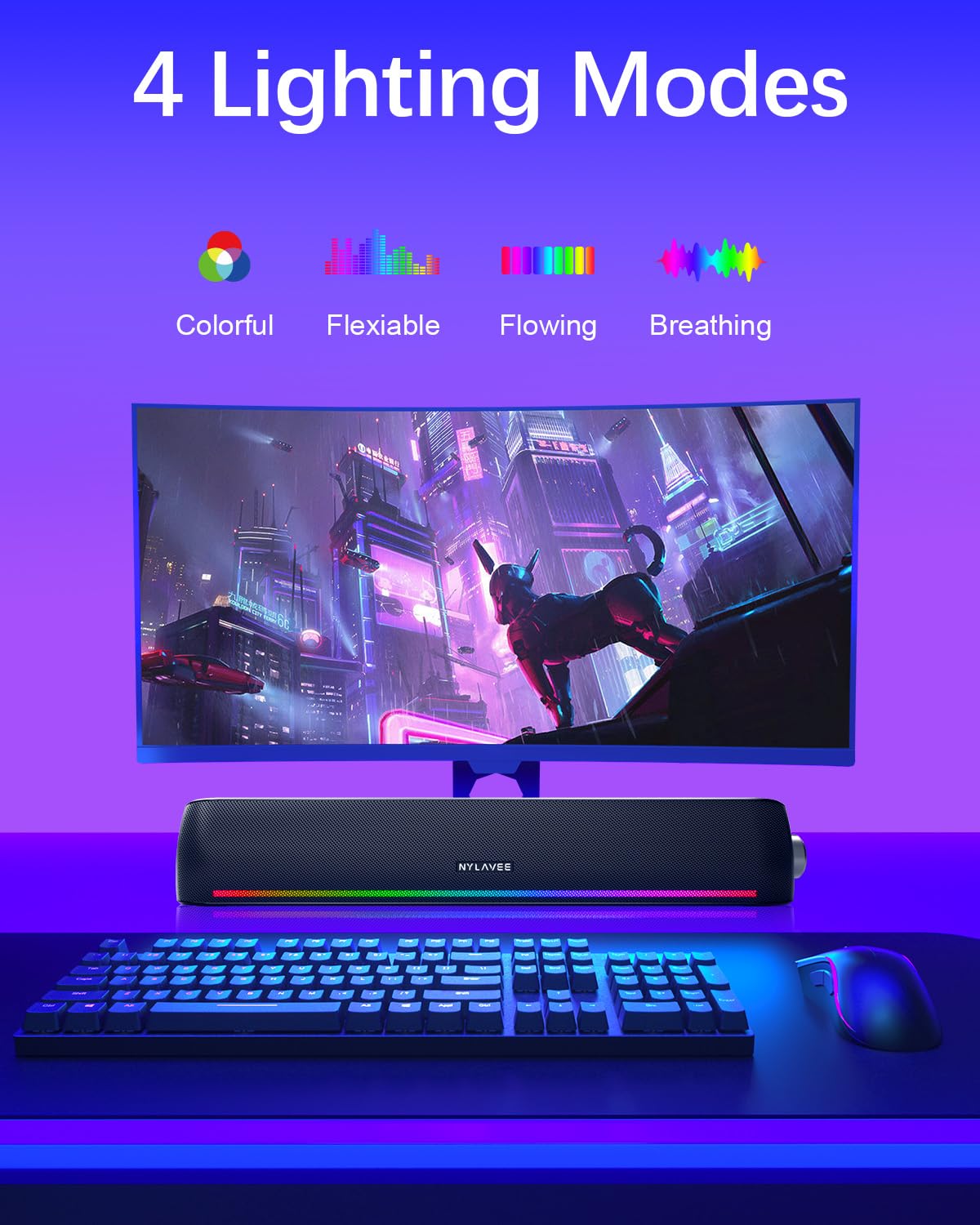 Premium Computer Speakers with Hi-Fi Sound - Bluetooth 5.0 & Wired 3.5mm PC Sound Bar | 4 Dynamic RGB Lighting Modes | USB Powered for Desktop, Laptop, Gaming, Home Office & Entertainment Systems | Perfect for Work, Music & Movie Nights