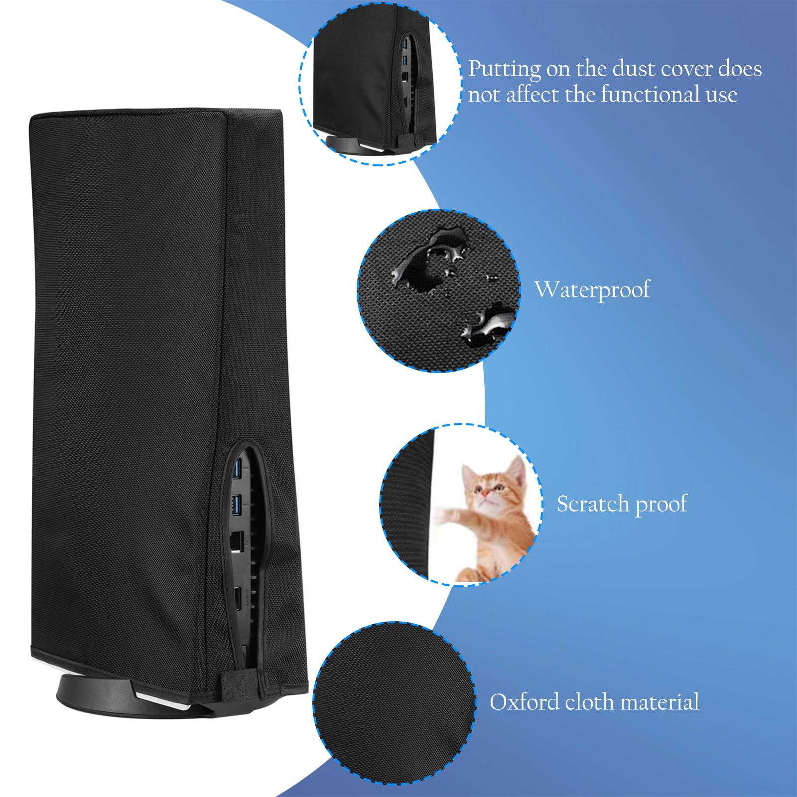 HoaaiGo Dustproof Protective Cover for PS5 Console - Scratch-Resistant Case with Rear Cable Port for Playstation 5 - Gray Dust Cover (Perfect for Storage, Travel & Gaming Setup Protection)