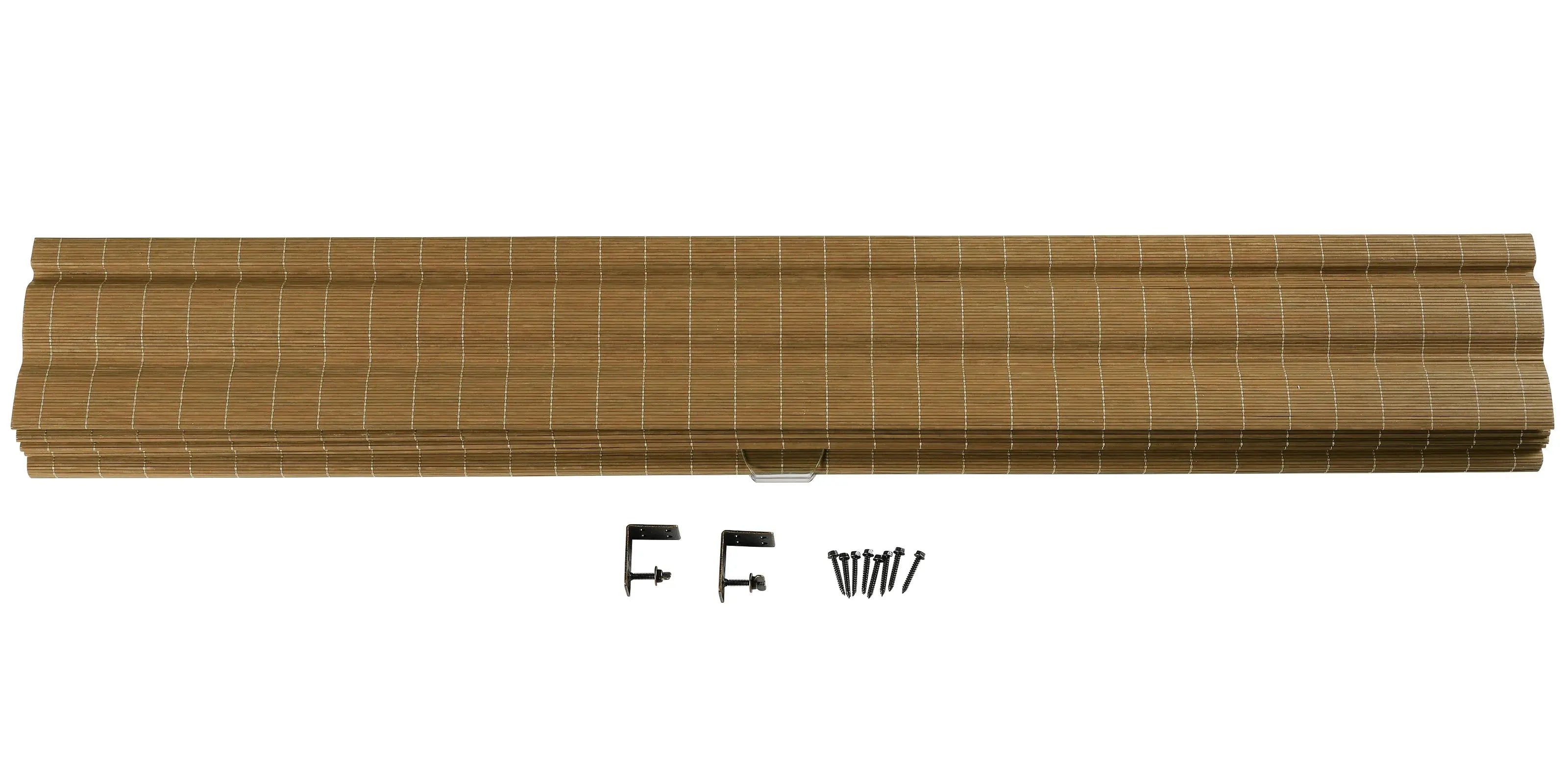 Sybil Bamboo Roman Shade in Cinnamon - Natural Wood Window Treatment for Living Room & Bedroom - Light Filtering & Privacy