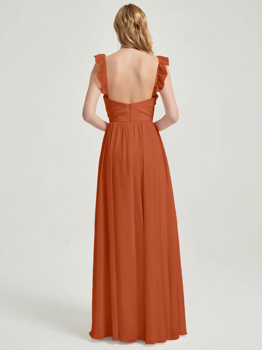 Elegant Burnt Orange Convertible Chiffon Bridesmaid Dress with Detachable Straps - Perfect for Weddings, Formal Events & Special Occasions