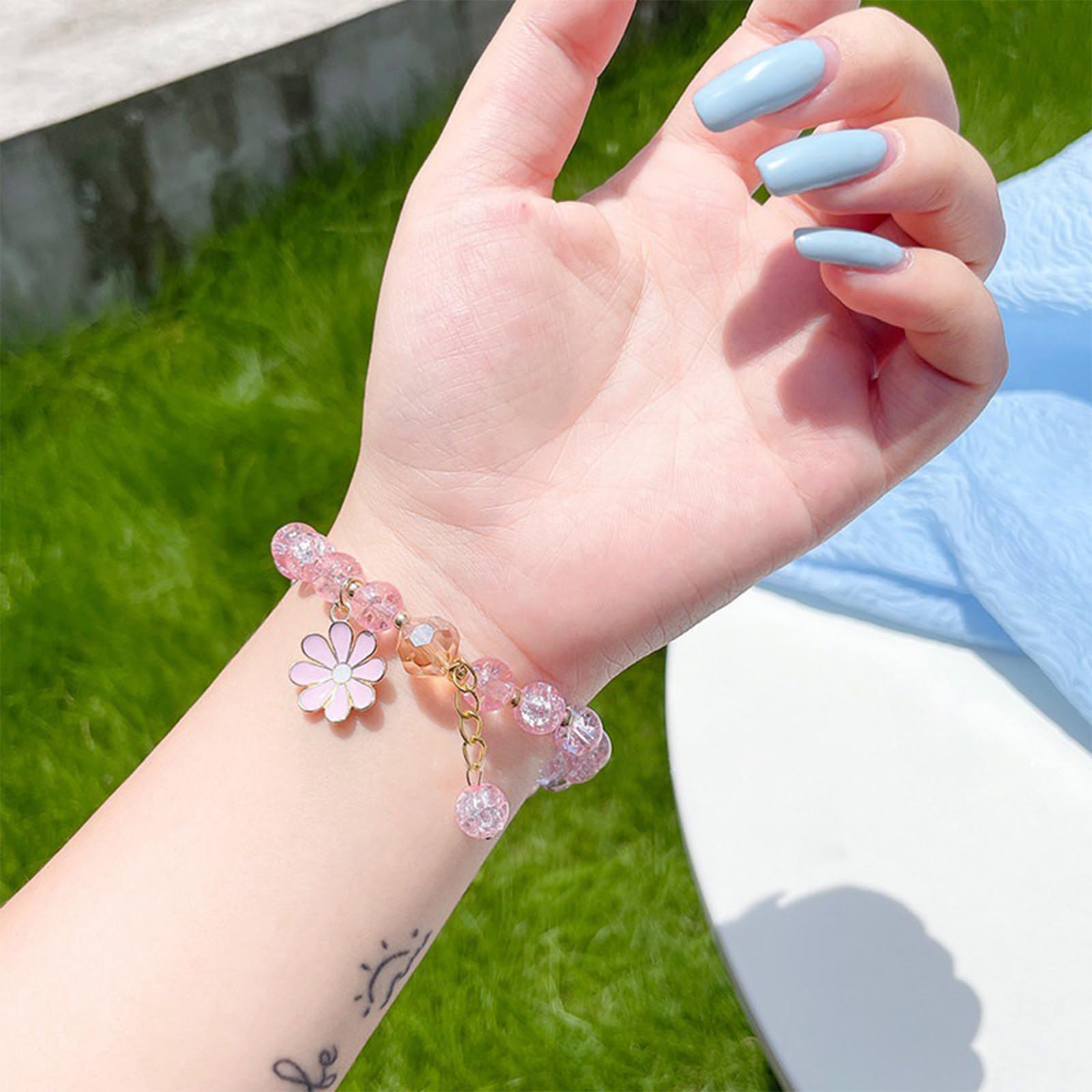 POYAMUSE Colorful Flower Charm Bracelet - Boho Daisy Crystal Beads Bracelet for Women | Trendy Summer Festival Accessory, Layered Stacking Jewelry Gift for Her