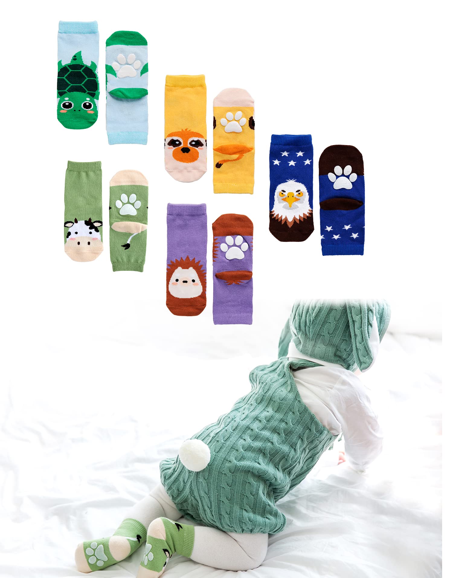 VAENAIT Baby Animal Socks for Toddlers - Kids Crew Socks Multi Pack for Play & School