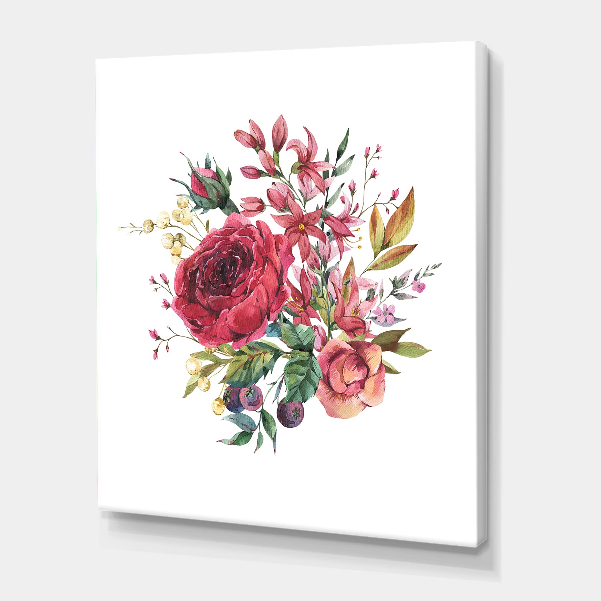 Vintage Burgundy Rose and Wildflowers Farmhouse Canvas Wall Art - Rustic Home Decor for Living Room, Bedroom & Office - Perfect Gift for Housewarming, Wedding & Holidays