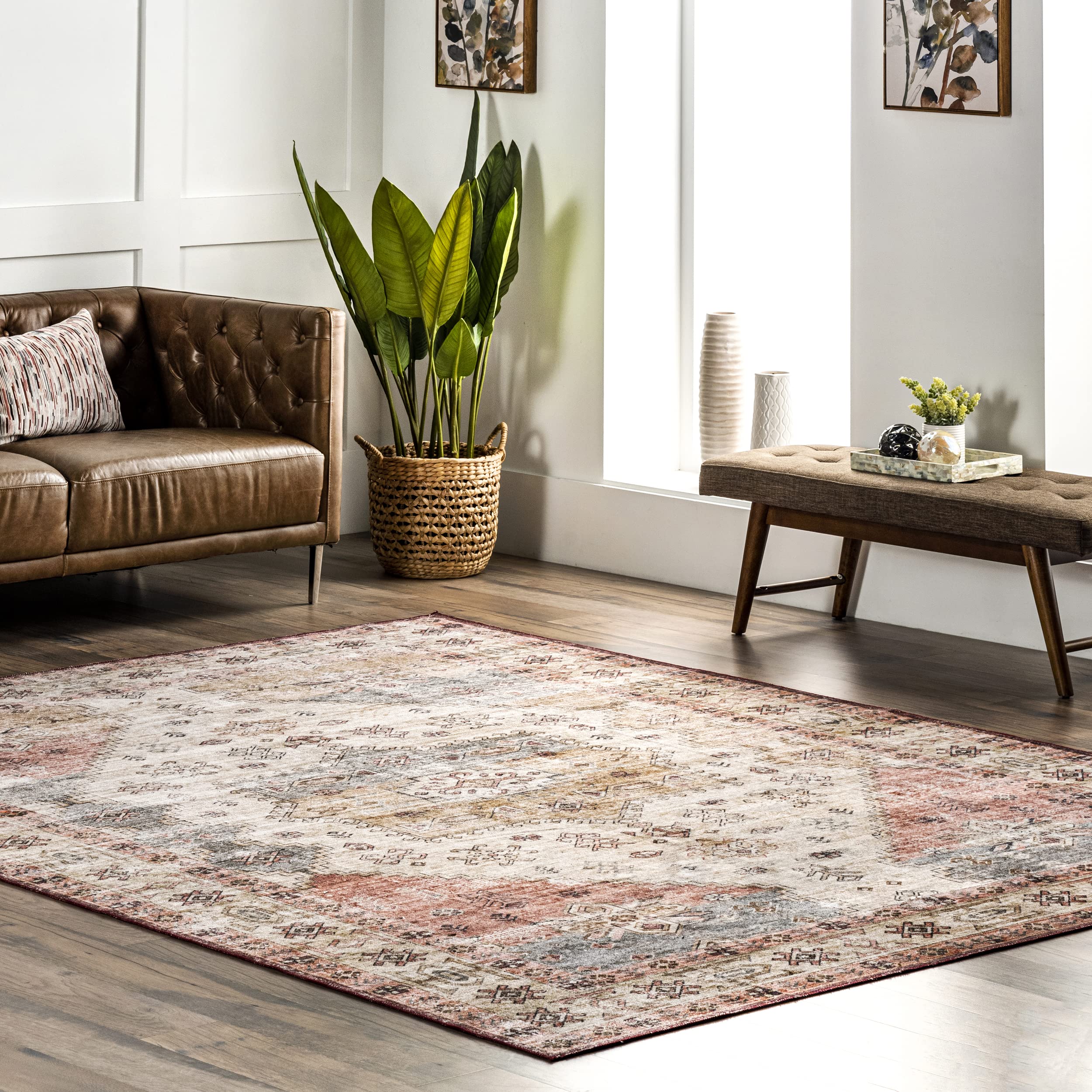 nuLOOM Emani Washable Medallion Area Rug 8' x 10' Multi-Colored - Perfect for Living Room, Bedroom & High Traffic Areas