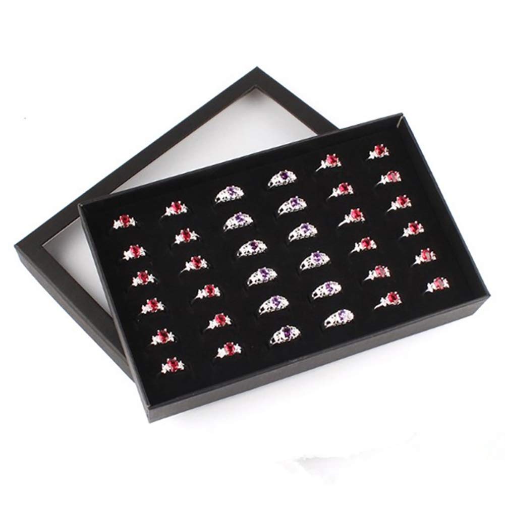 36-Slot Transparent Jewelry Storage Box Organizer - Ring, Earring & Jewelry Display Holder - Black Gift Box for Women's Jewelry Collection & Travel Storage