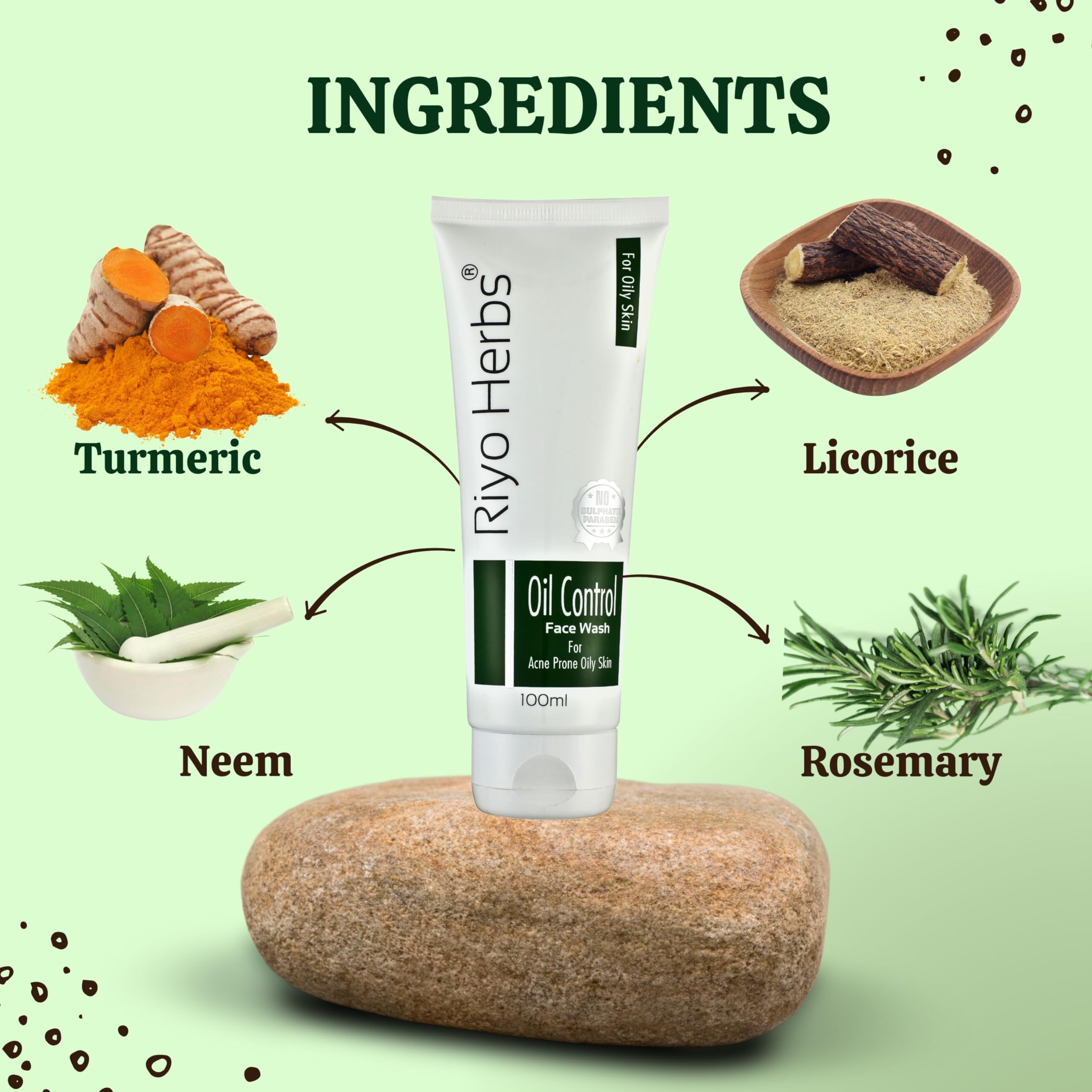 Riyo Herbs Oil Control Face Wash 100ml with 2% Salicylic Acid - Tea Tree, Neem & Aloe Vera for Oily & Acne-Prone Skin | Deep Cleansing & Pore Minimizing | Perfect for Daily Skincare Routine & Breakout Prevention