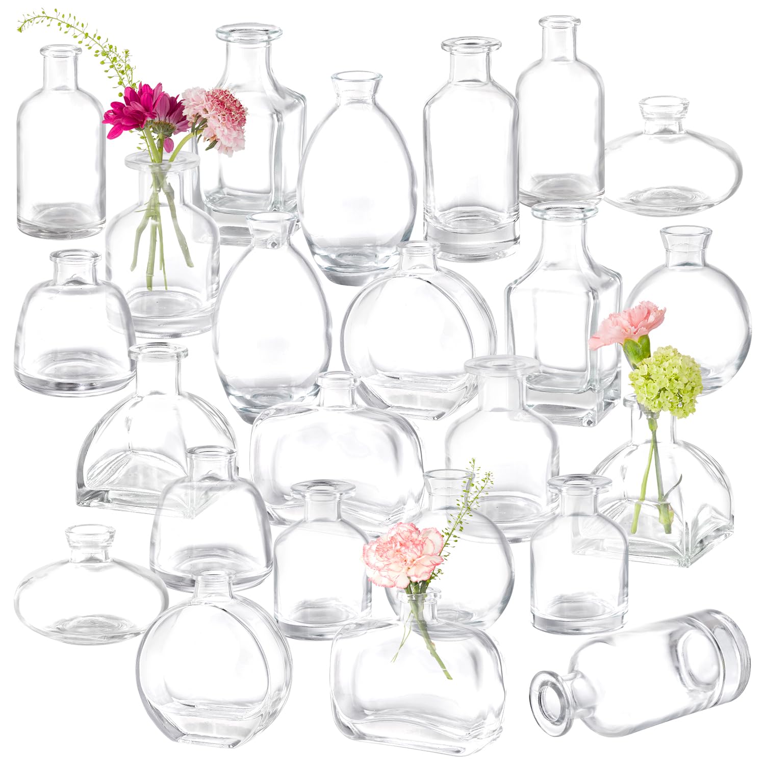 24-Piece Glass Bud Vase Set - Bulk Clear Mini Vases for Wedding Centerpieces, Rustic Home Decor & Floral Arrangements - Perfect for Weddings, Parties, and Tabletop Displays