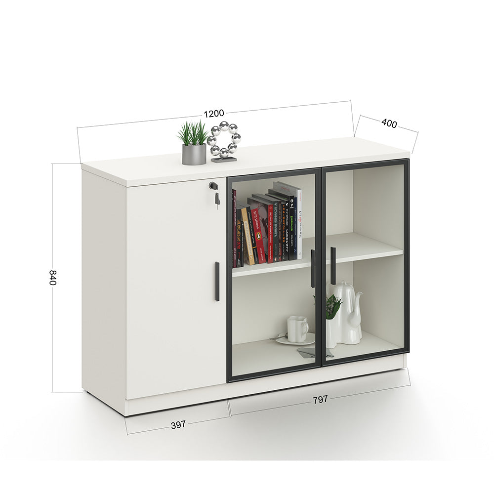 ASPEN Credenza Cabinet 120cm - Modern White & Black TV Stand with Storage | Perfect for Living Room, Bedroom, or Home Office Furniture