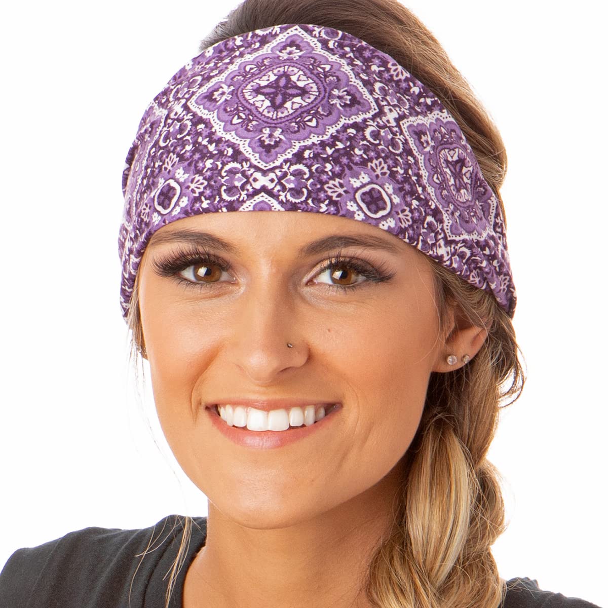 Hipsy Adjustable & Stretchy Lace Xflex Wide Headbands for Women, Girls & Teens - Fashion Hair Accessories for Sports, Yoga, Workout & Everyday Wear (Bandana/Charcoal/Light Grey/Purple/Black)