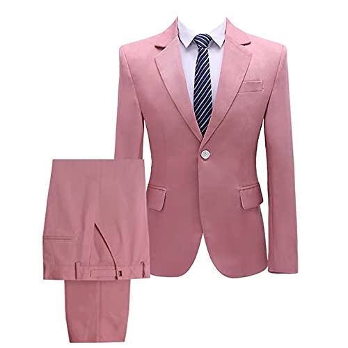 2 Piece 1 Button Slim Fit Men's Suit Set - Solid Color Formal Business Blazer & Dress Pants | Perfect for Weddings, Office, Interviews & Special Occasions