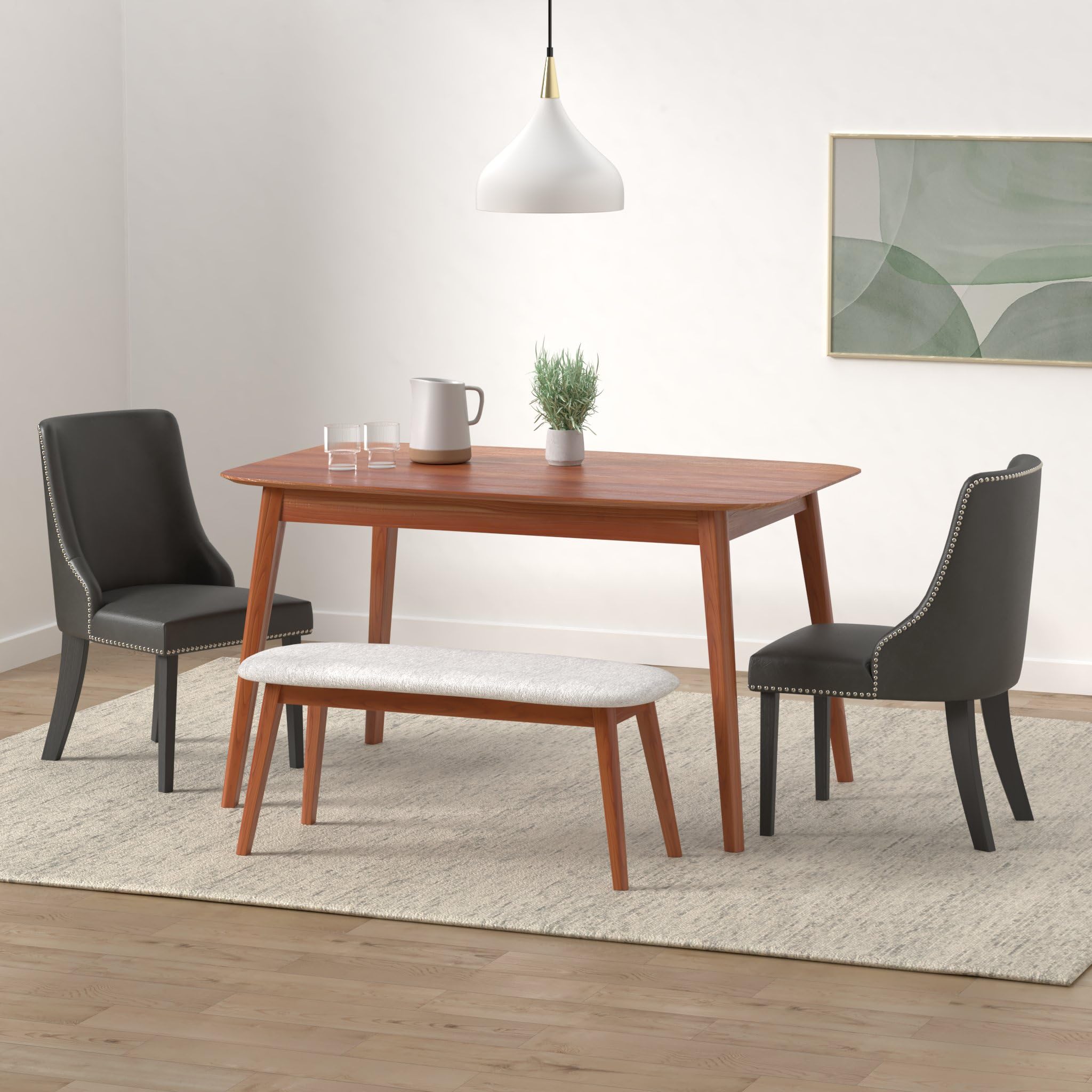 Farmhouse Dining Chairs Set of 2 - Gray Faux Leather High Back Upholstered Chairs with Nailhead Trim for Kitchen, Dining Room & Breakfast Nook - CHITA Modern Countryside Style Seating