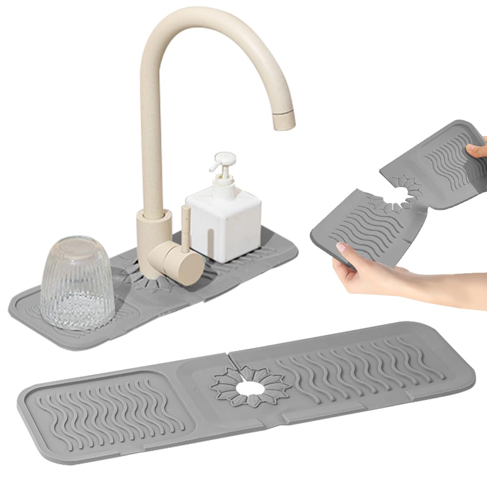 2024 Premium Silicone Sink Mat for Kitchen & Bathroom - Fast Drying, Non-Slip Faucet Protector & Drain Tray - Perfect for Dishes, Utensils & Personal Care Items (Size C, One Size) - Ideal for Countertop Protection & Water Drainage