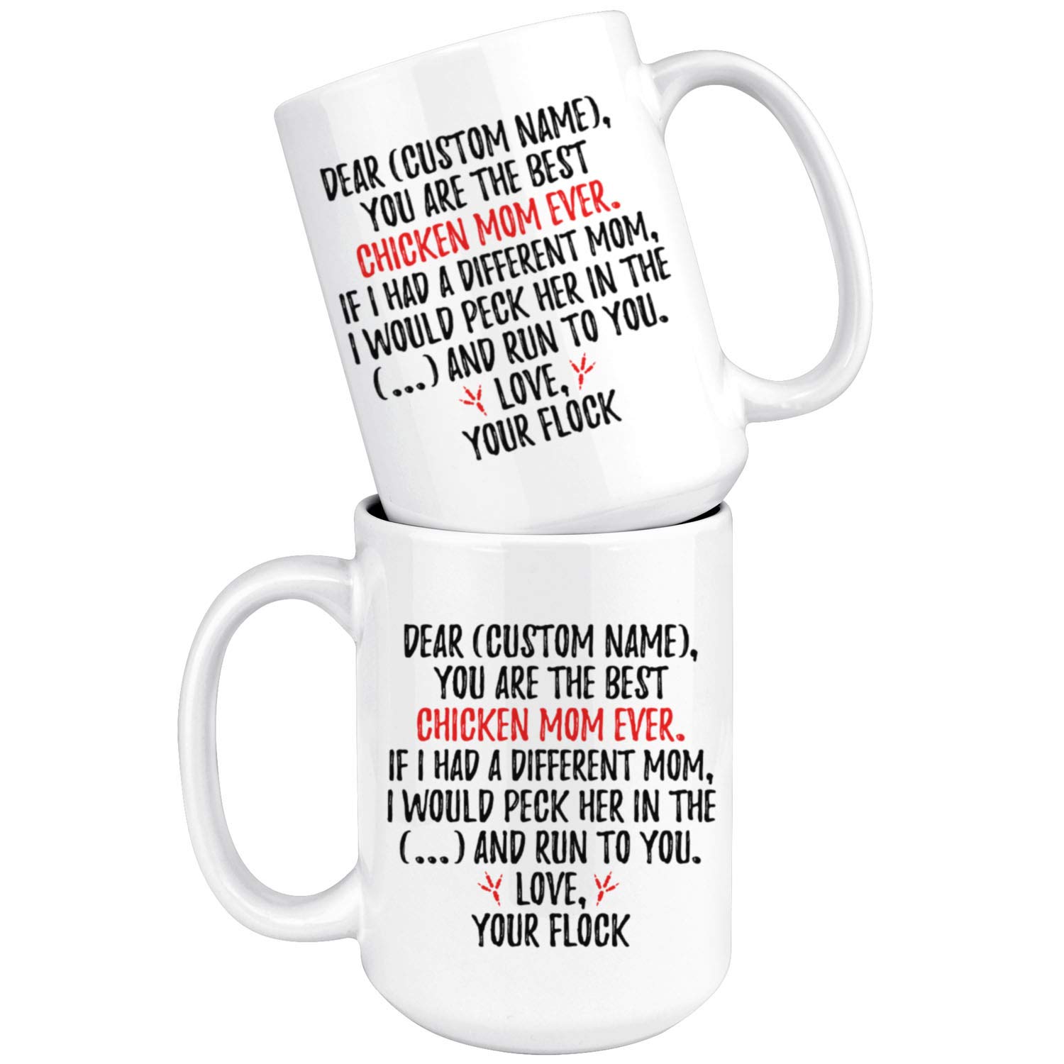 Personalized Chicken Mom Mug - 15 oz Funny Chicken Lover Gift for Women, Chicken Owner Present, Unique Coffee Cup for Chicken Enthusiasts - Perfect for Mother's Day, Birthday & Farmhouse Decor