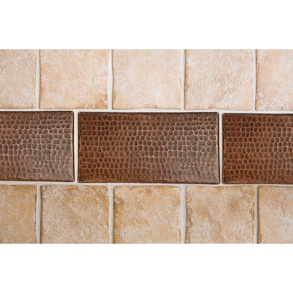 4x8 Inch Hammered Copper Tile - Pack of 8 | Premium Decorative Metal Wall Tiles for Kitchen Backsplash, Bathroom Accent & Fireplace Surround | Rustic Home Decor