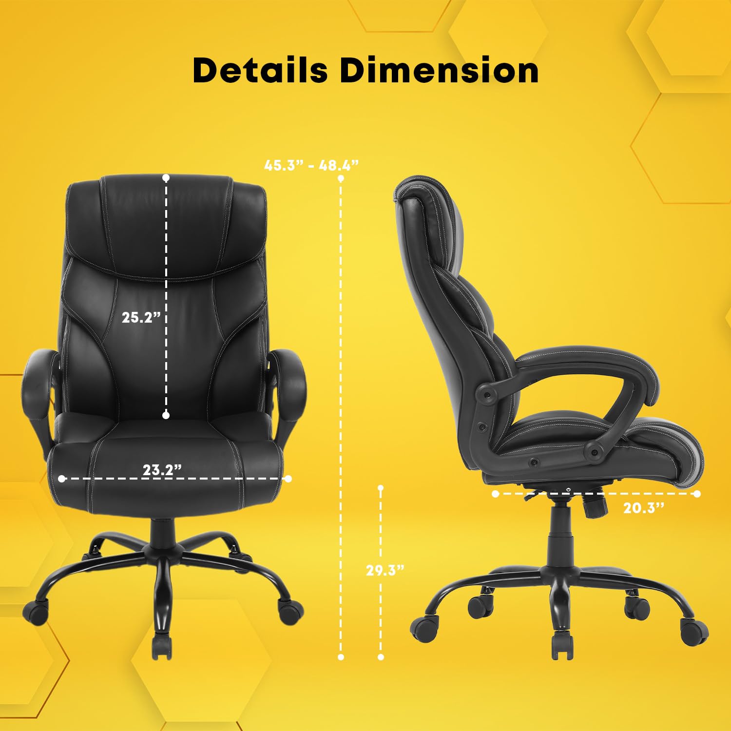 Big and Tall Office Chair for Heavy People 400lbs - Wide Seat Ergonomic Computer Chair with Lumbar Support & Adjustable Arms - High Back PU Leather Executive Task Chair for Home & Office Workspace - Black