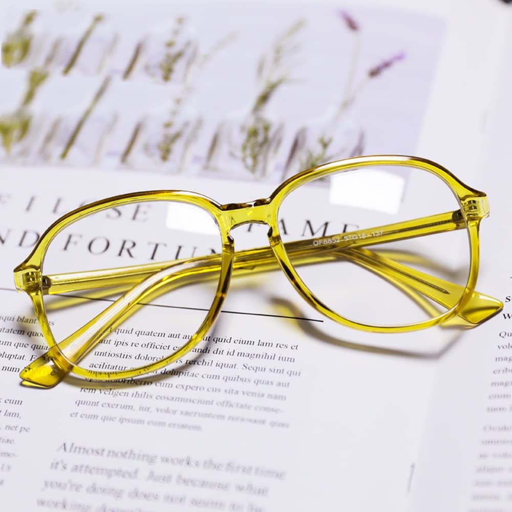Women's Oversized Fashion Reading Glasses - Transparent Yellow Frame, Spring Hinge, Anti-Eyestrain (2.5X) - Perfect for Reading, Working, and Daily Use