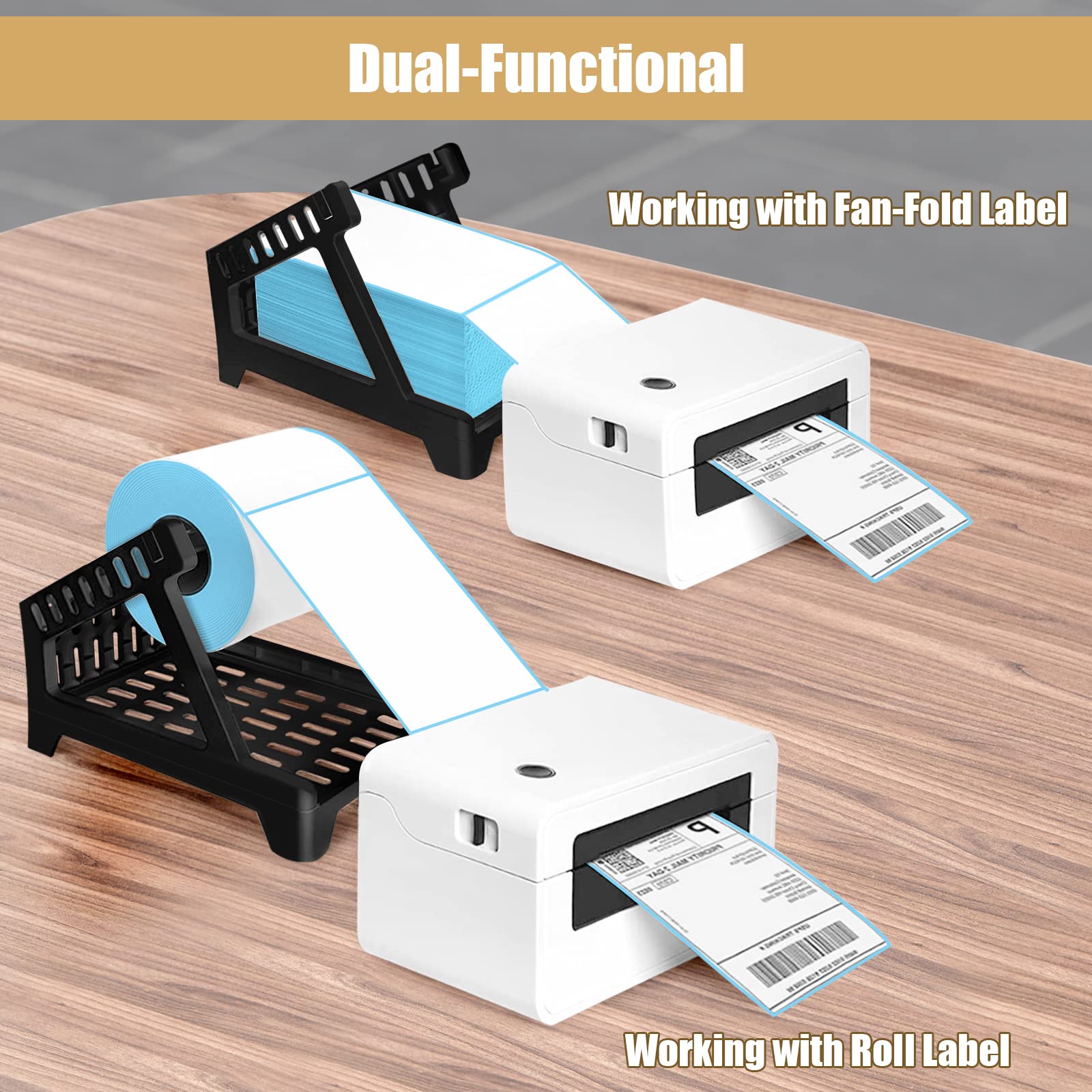 Ctemnpho Large Label Holder for Rolls & Fan-Fold Labels - Desktop Organizer Basket Stand for Zebra, Brother, DYMO Printers - Perfect for Home Office, Retail & Warehouse Labeling (Black, Large Size)