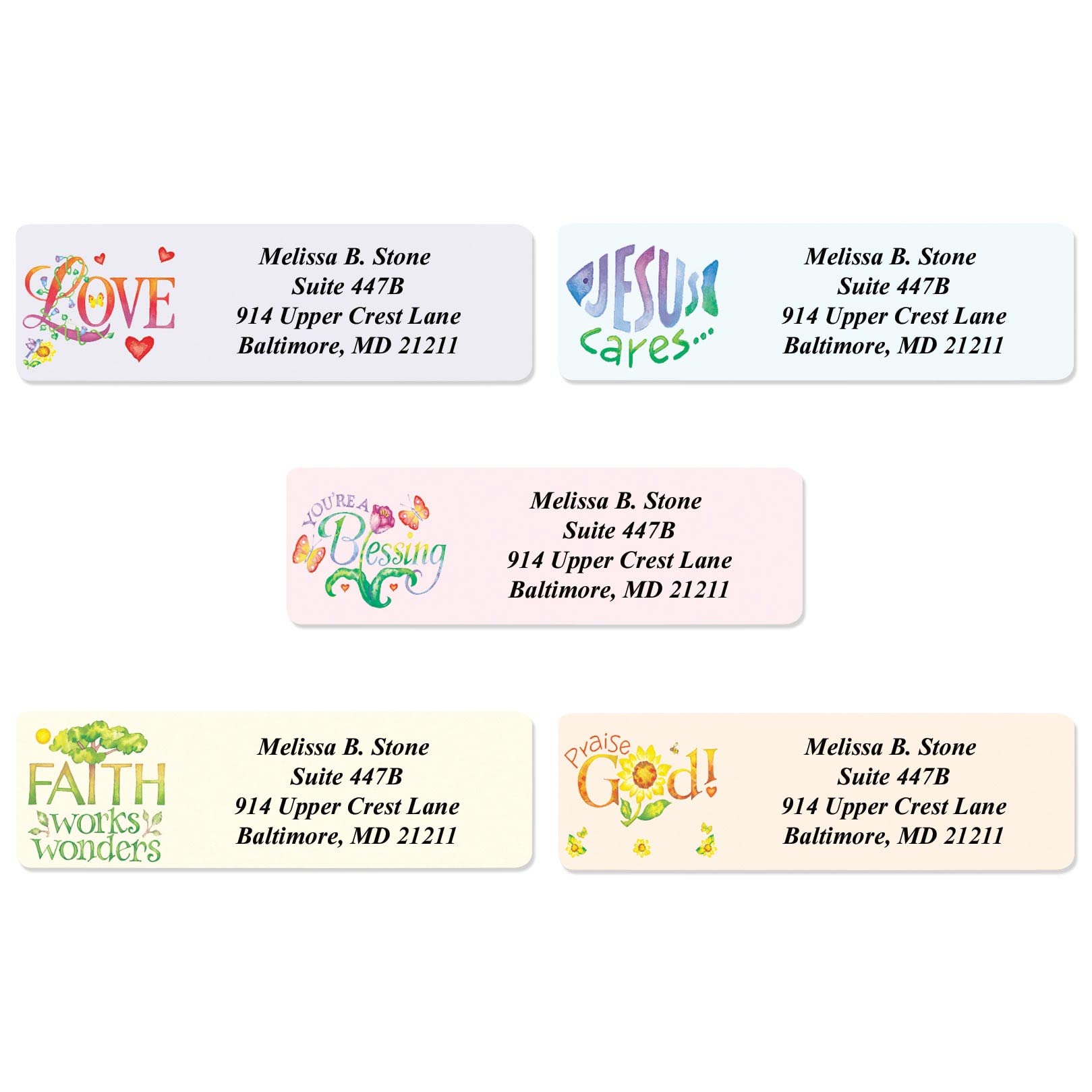 Faithful Expressions Designer Assorted Rolled Address Labels with Elegant Plastic Dispenser - Perfect for Wedding Invitations, Business Mail & Holiday Cards