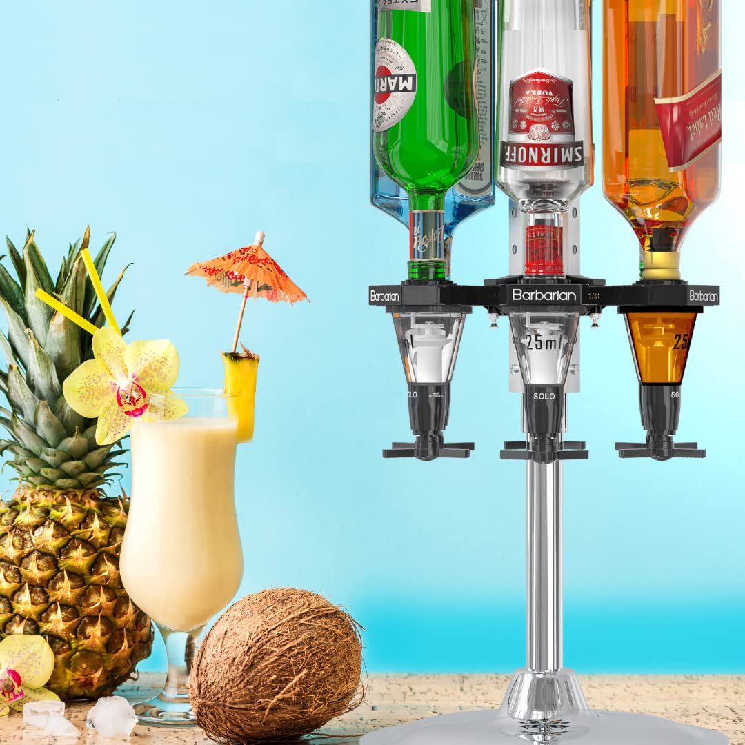 Barbarian 4/6 Bottle Rotary Liquor Dispenser with Shot Measure Bracket - Premium Home Bar Accessory for Whiskey, Wine & Spirits | Perfect for Man Cave, Home Bars & Entertaining Guests