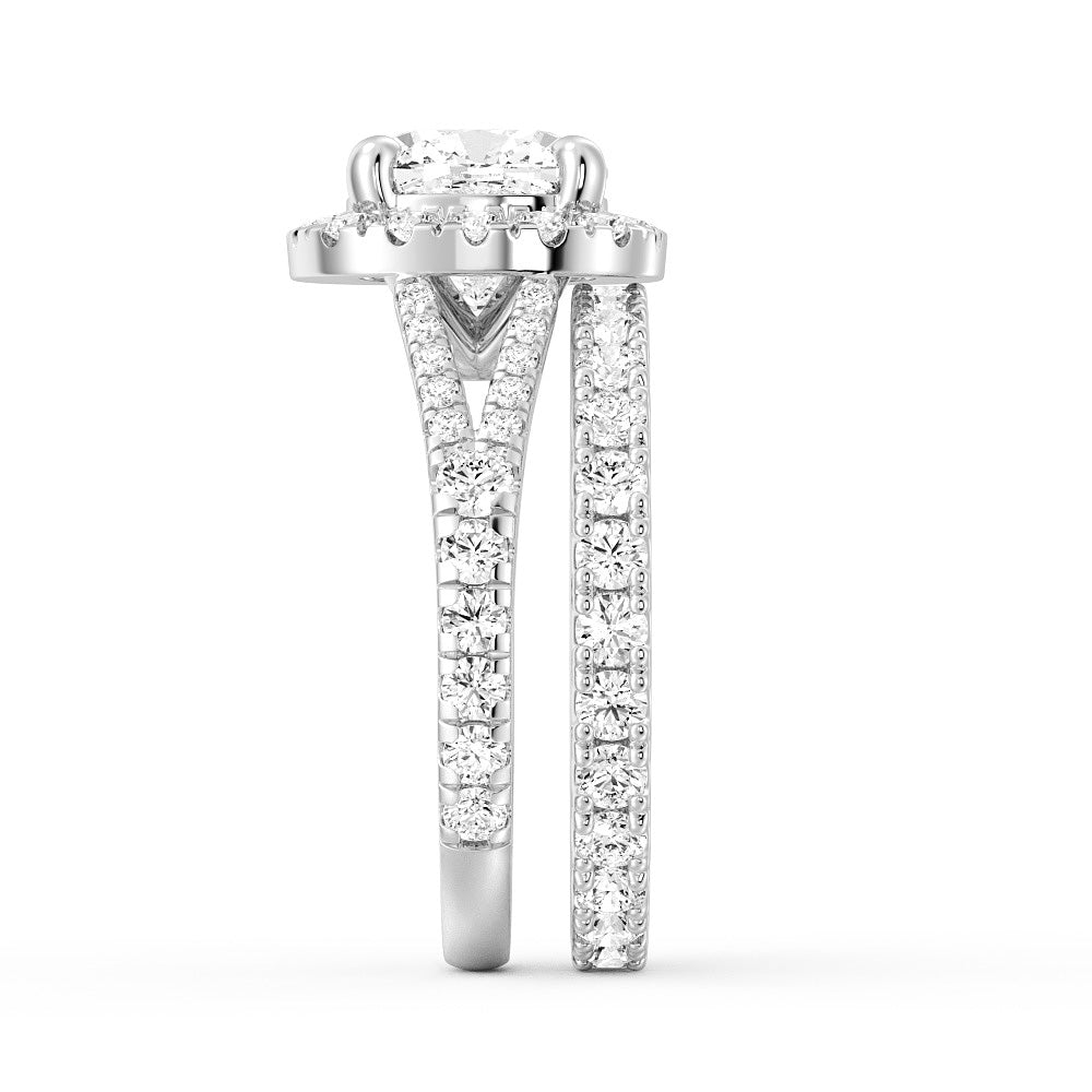 Stunning Halo Cushion Cut Split Shank Moissanite Engagement Ring Set with Matching Wedding Band - Perfect for Proposals, Anniversaries & Bridal Jewelry