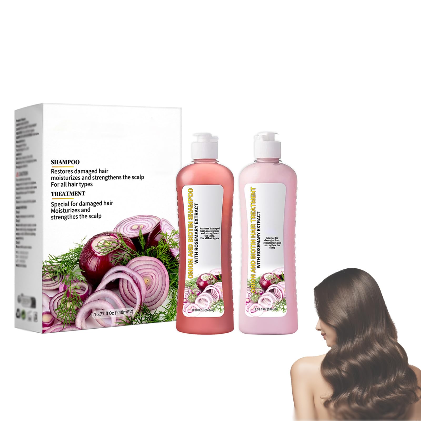 Onion Rosemary & Biotin Shampoo & Hair Treatment - Soft Shine Nourishing Formula for Healthy Hair Growth | Perfect for Dry, Damaged Hair & Scalp Care at Home