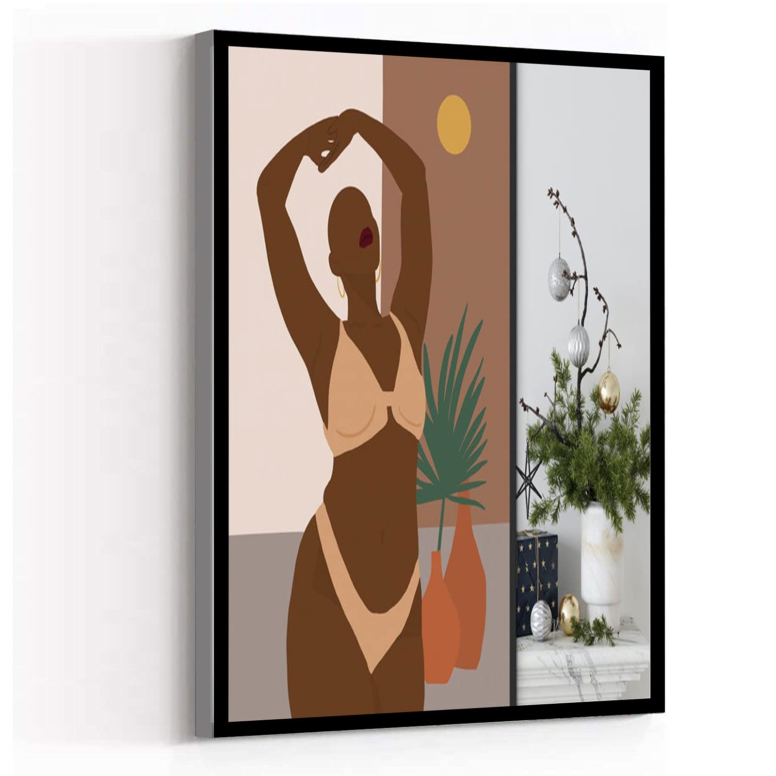 Black Girl Art Canvas Wall Decor - 8''x12'' Framed African American Woman Wall Art for Bedroom, Kitchen & Bathroom | Modern African Female Poster for Home & Office Decor