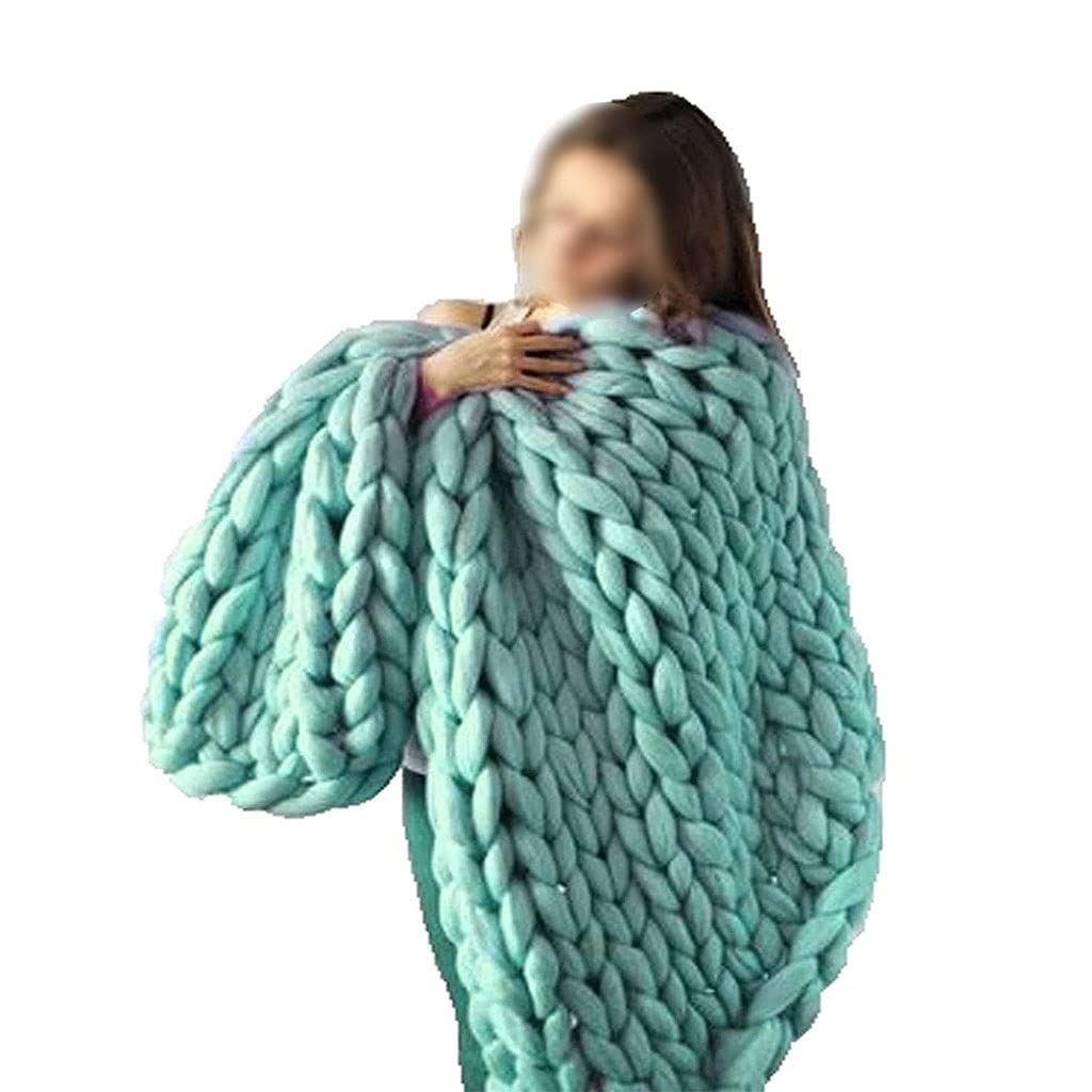 Handmade Chunky Knit Throw Blanket - Soft Large 100x100cm Pink & 100x150cm Green Blanket for Couch, Sofa & Bed - Cozy Home Decor Gift for Living Room, Bedroom & Winter Nights