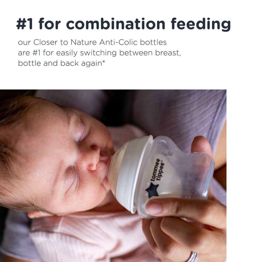 Tommee Tippee Closer to Nature Baby Bottles - 6 Pack (9oz) with Slow Flow Breast-Like Nipple & Anti-Colic Valve | Perfect for Newborns & Breastfed Babies | BPA-Free, Easy to Clean for Daycare & Travel Use
