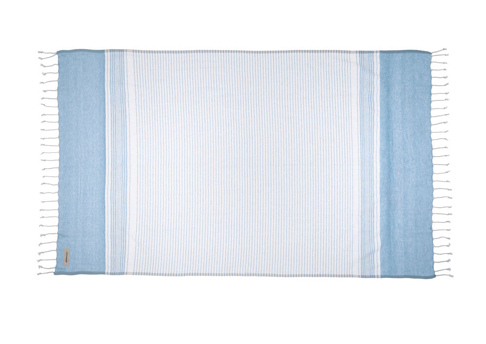 Linen House Mikonos Blue Hammam Beach Towel 100x180cm - Ultra Soft, Quick Dry, Large Turkish Towel for Pool, Beach, Yoga & Spa