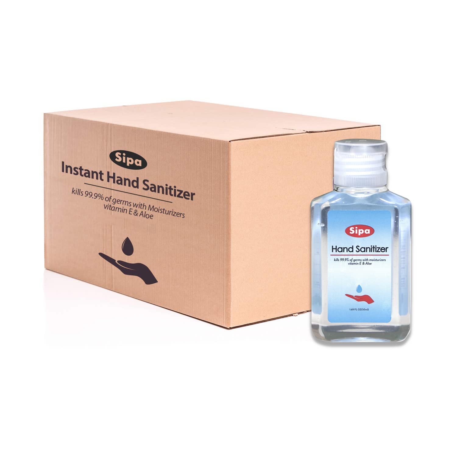 SIPA Travel Size Hand Sanitizer Gel 2oz/60ml with Aloe Vera & Vitamin E - 120 Pack Bulk, Flip Top Bottle for On-the-Go Hygiene, Office, School, Travel & Daily Use