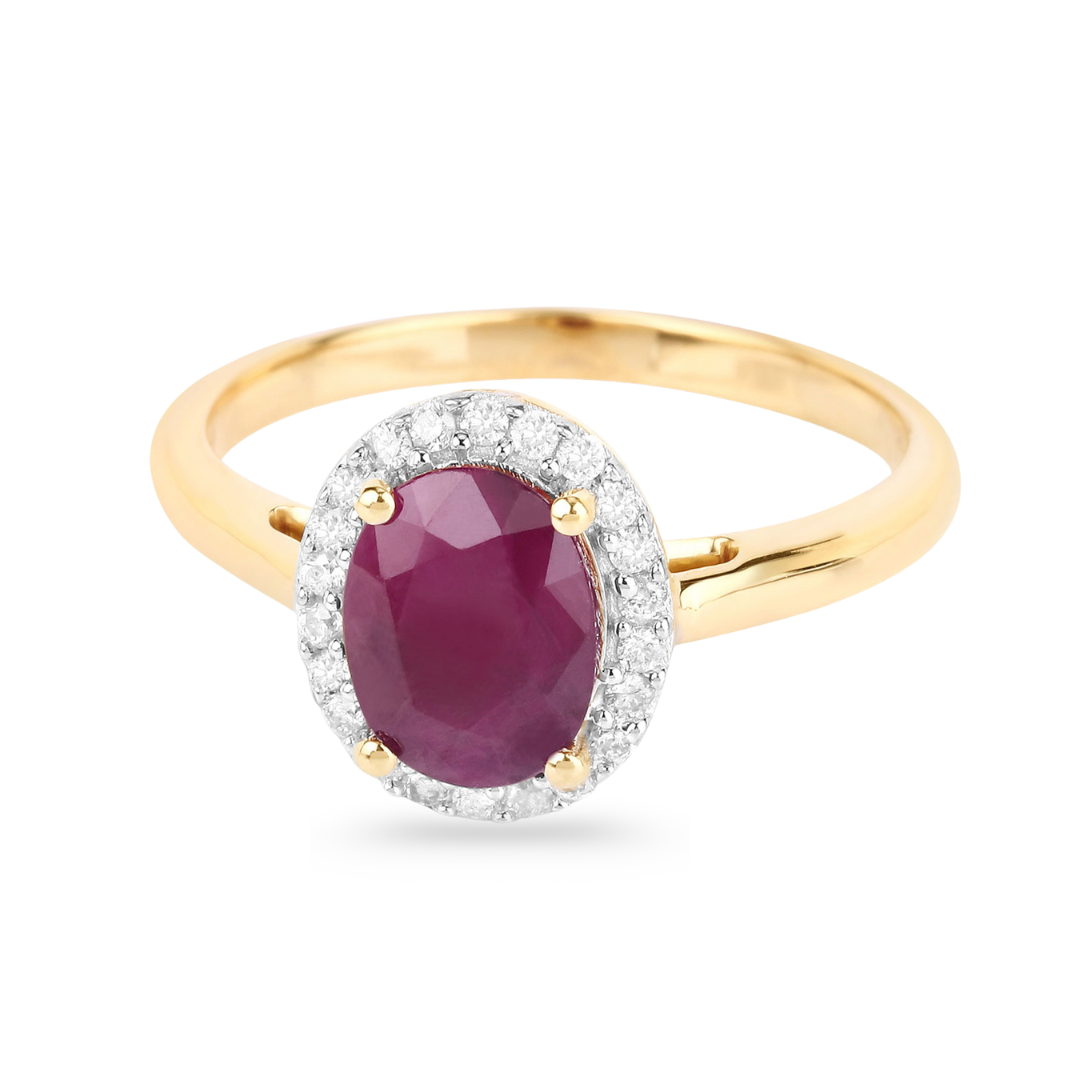10K Pink Ruby and Diamond Halo Ring for Women - Elegant Engagement, Wedding, Anniversary Jewelry Gift - Perfect for Valentine's Day, Proposal & Special Occasions