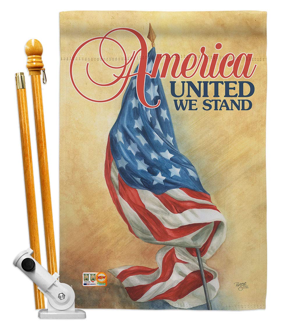 Patriotic Americana House Flag Set 28x40 with Pole - Outdoor Decor