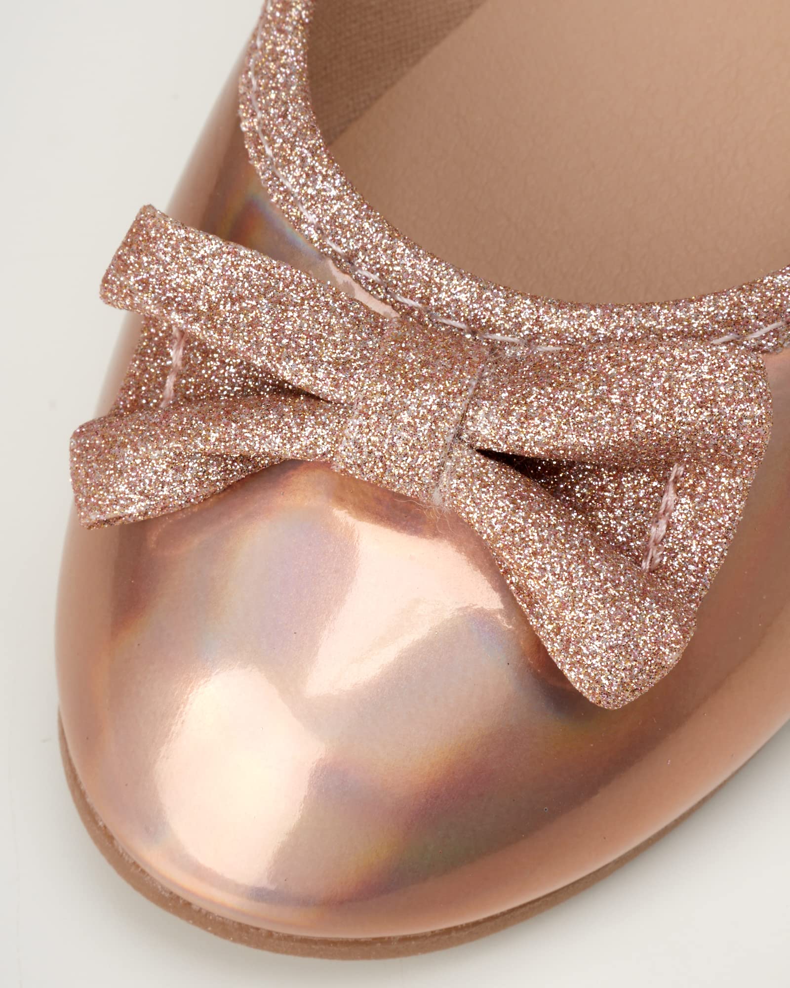 Classic Leatherette Ballet Flats with Glitter Bow - Comfortable Toddler & Girl Shoes for School, Parties & Everyday Wear